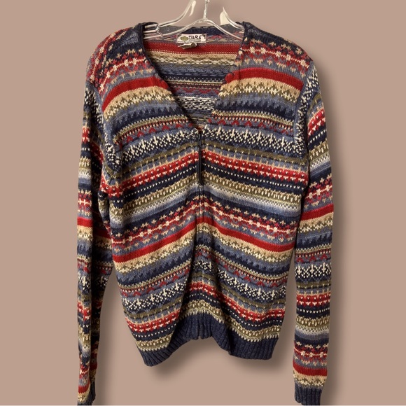 Tiara Sweaters - Tiara International Sweater 2004 Size S Fair Isle Zipper Blue/Red